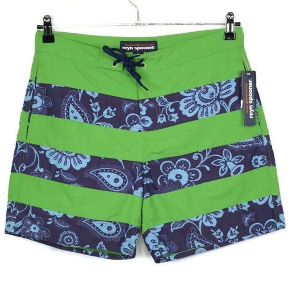 Reyn Spooner Swim Trunks Shorts Green Blue‎ Pe'ahi Floral Hawaiian 30